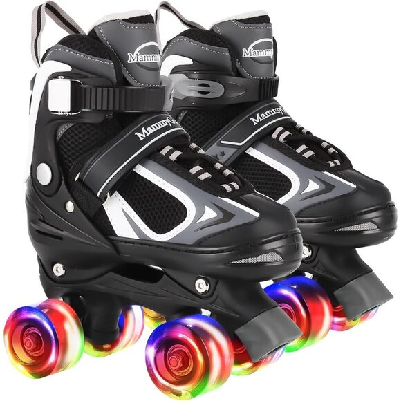Nattork Kids Black Indoor Roller Skates With Light Up Wheels Fun Skates Shoes